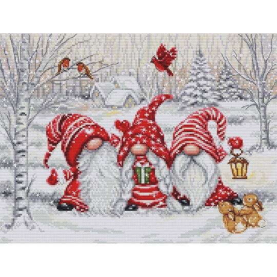 Luca-S Three Gnomes in Wood Counted Cross Stitch Kit